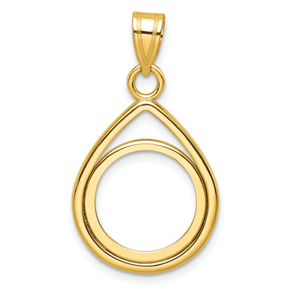 14K Yellow Gold Wideband Distinguished Coin Jewelry Polished Lightweight Teardrop 14.0mm Prong Bezel Pendant