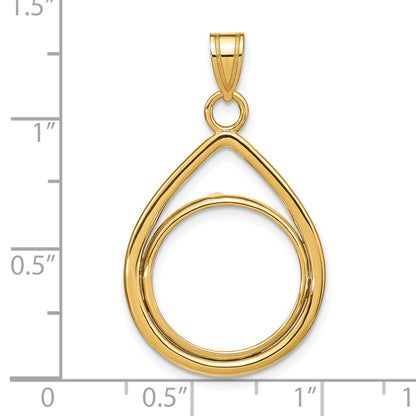 14K Yellow Gold Wideband Distinguished Coin Jewelry Polished Lightweight Teardrop 16.5mm Prong Bezel Pendant