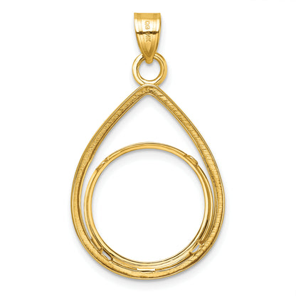 14K Yellow Gold Wideband Distinguished Coin Jewelry Polished Lightweight Teardrop 18.0mm Prong Bezel Pendant