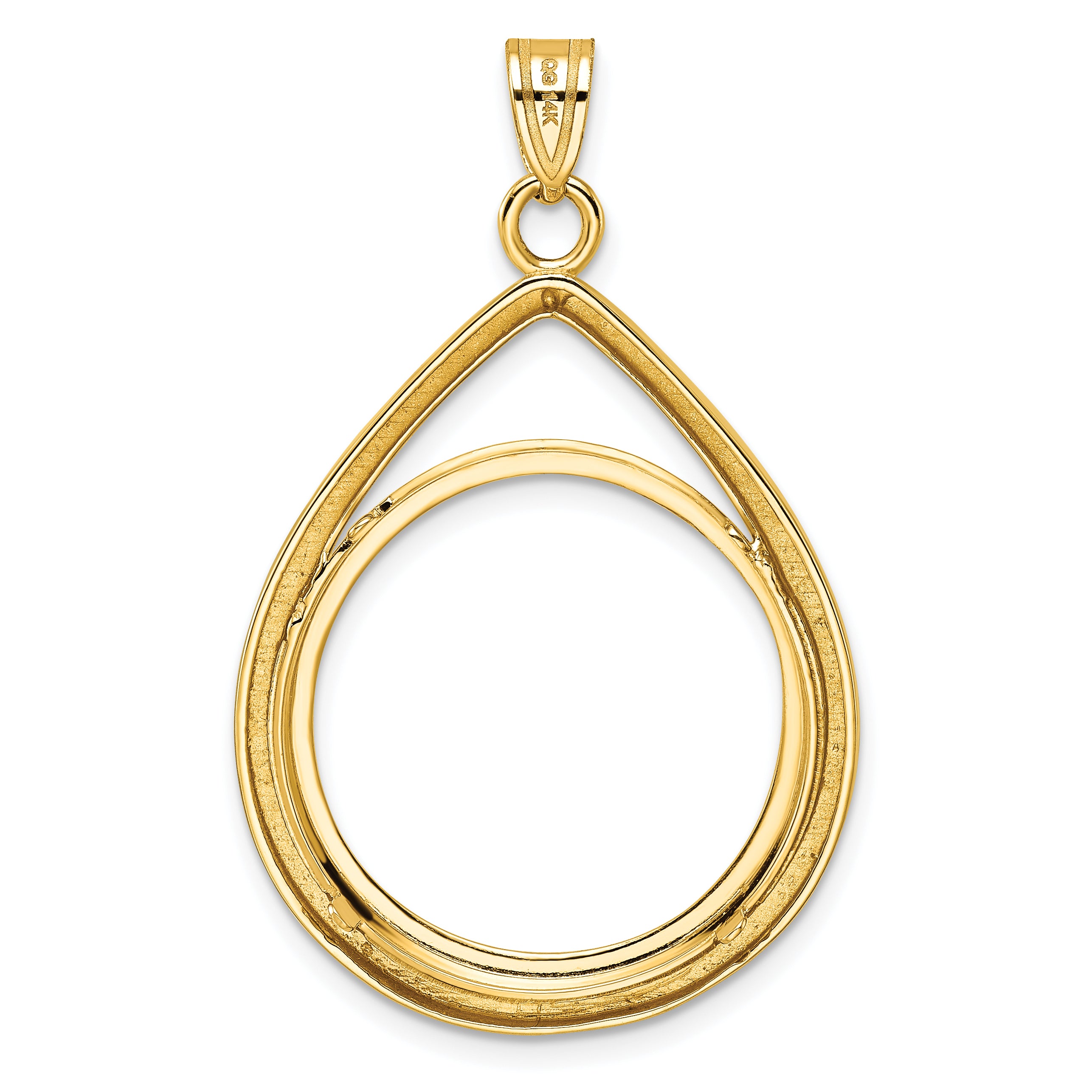 14K Yellow Gold Wideband Distinguished Coin Jewelry Polished Lightweight Teardrop 22.0mm Prong Bezel Pendant