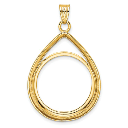 14K Yellow Gold Wideband Distinguished Coin Jewelry Polished Lightweight Teardrop 22.0mm Prong Bezel Pendant