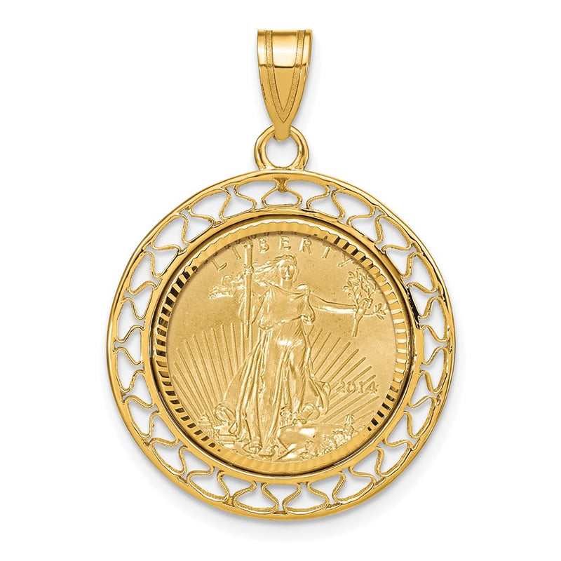 14K Yellow Gold 1/10oz Mounted American Eagle Coin Fancy Wire D/c Bezel Pendant