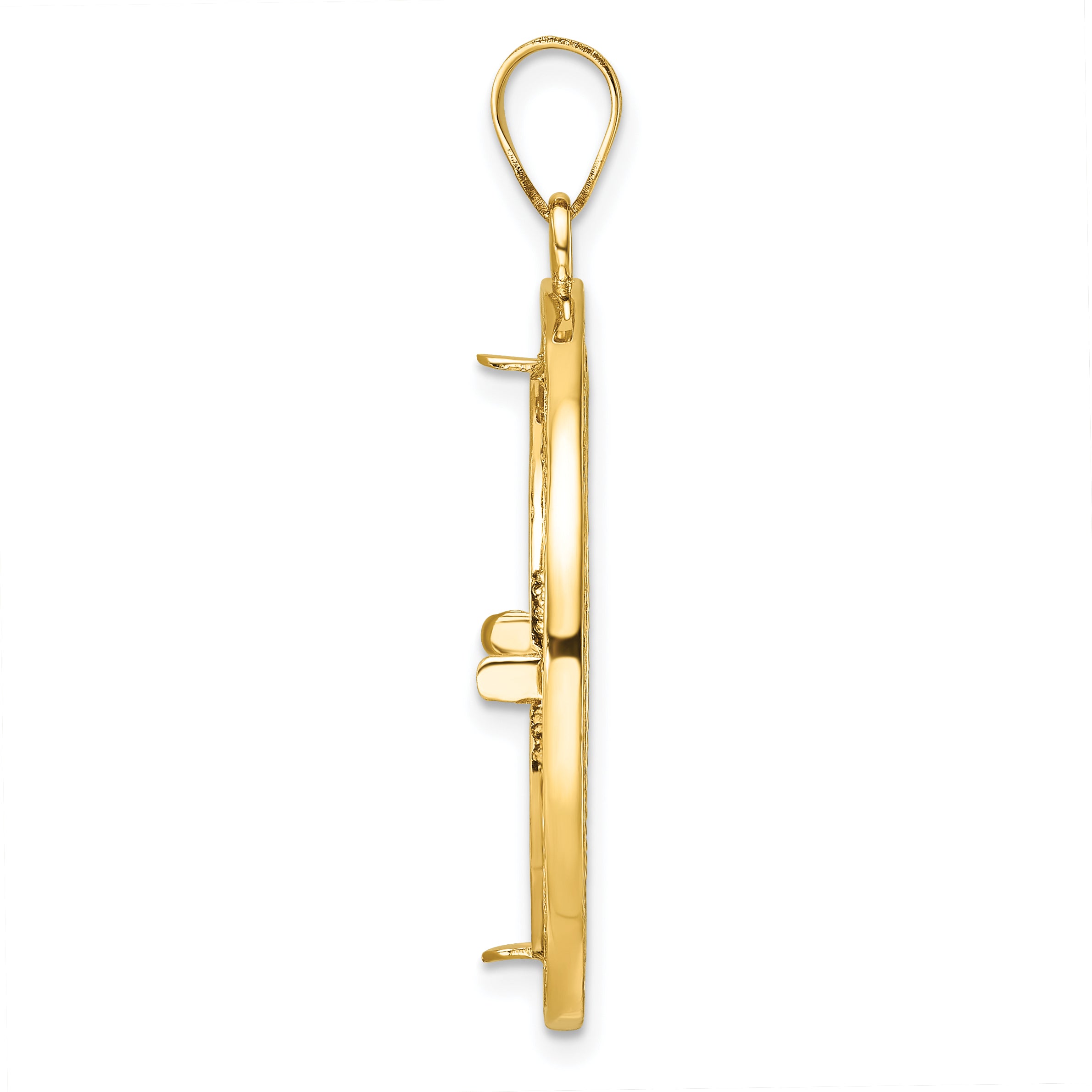 14K Yellow Gold Wideband Distinguished Coin Jewelry Polished And Diamond-Cut Fancy Wire 22.0mm Prong Bezel Pendant