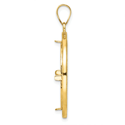 14K Yellow Gold Wideband Distinguished Coin Jewelry Polished And Diamond-Cut Fancy Wire 22.0mm Prong Bezel Pendant