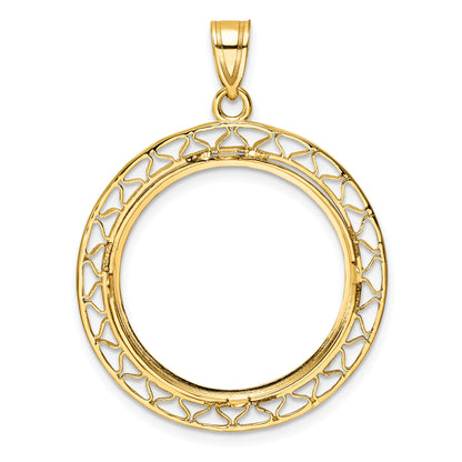 14K Yellow Gold Wideband Distinguished Coin Jewelry Polished And Diamond-Cut Fancy Wire 22.0mm Prong Bezel Pendant