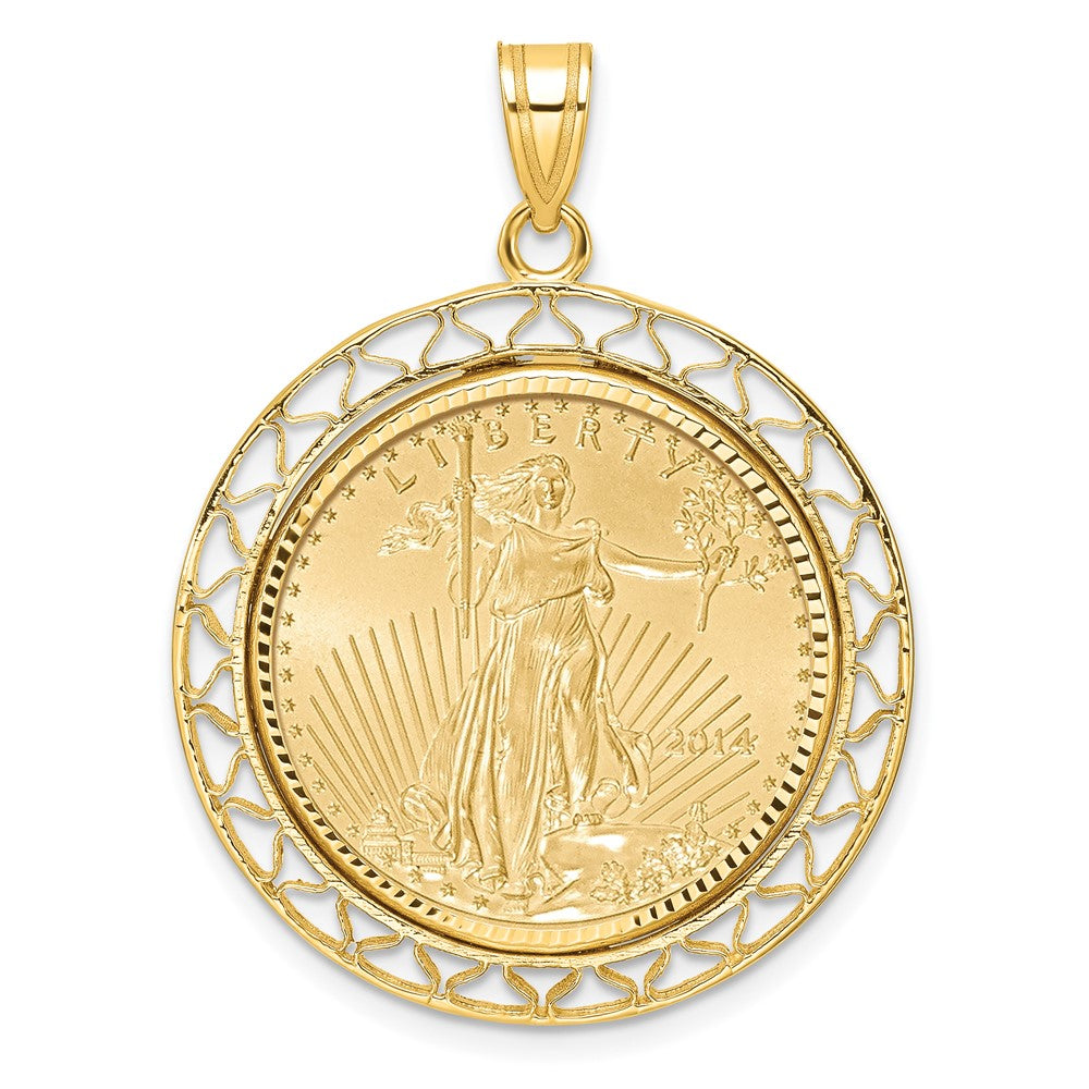 14K Yellow Gold 1/4oz Mounted American Eagle Coin Fancy Wire Polished Bezel Pendant
