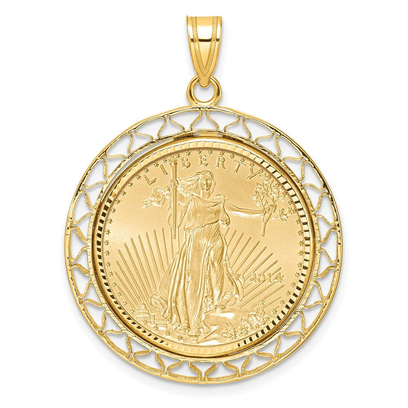 14K Yellow Gold 1/4oz Mounted American Eagle Coin Fancy Wire Polished Bezel Pendant