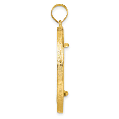 14K Yellow Gold Wideband Distinguished Coin Jewelry Polished And Diamond-Cut Fancy Wire 27.0mm Prong Bezel Pendant