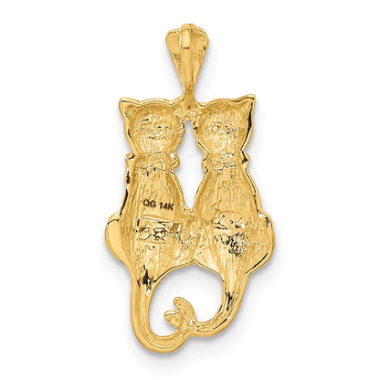 14K Yellow Gold Satin And Polished Cats Pendant