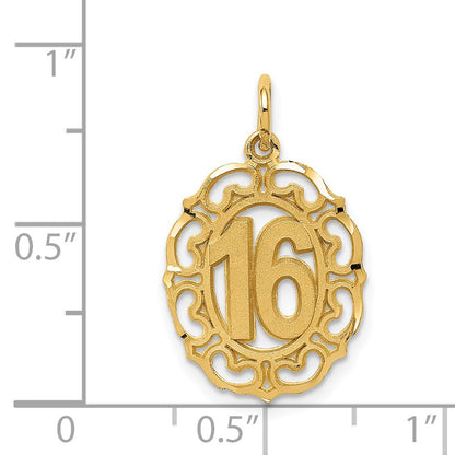 14K Yellow Gold #16 In Oval Circle Pendant