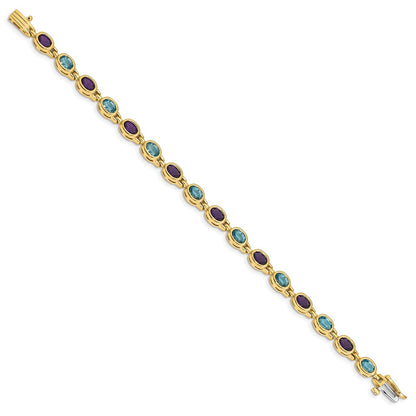14K Yellow Gold Oval Gemstone Amethyst/blue Topaz Bracelet