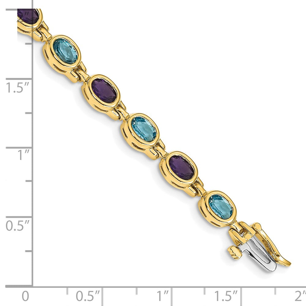 14K Yellow Gold Oval Gemstone Amethyst/blue Topaz Bracelet