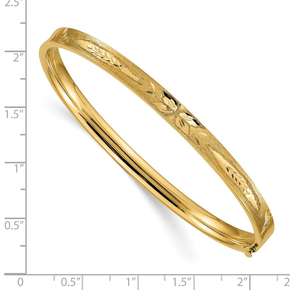 14K Yellow Gold 3/16 Oversize Diamond-Cut Concave Hinged Bangle Bracelet