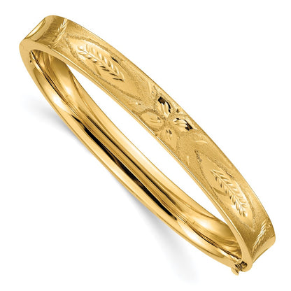 14K Yellow Gold 5/16 Oversize Diamond-Cut Concave Hinged Bangle Bracelet