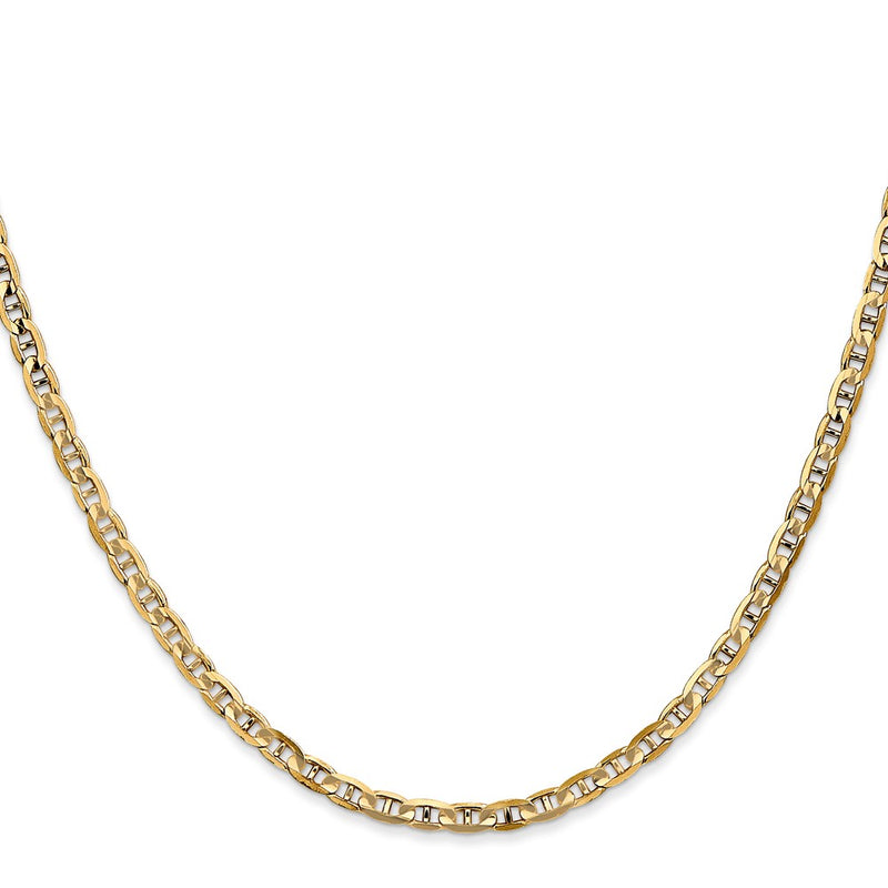 14K Yellow Gold 3mm Concave Anchor With Lobster Clasp Chain Necklace