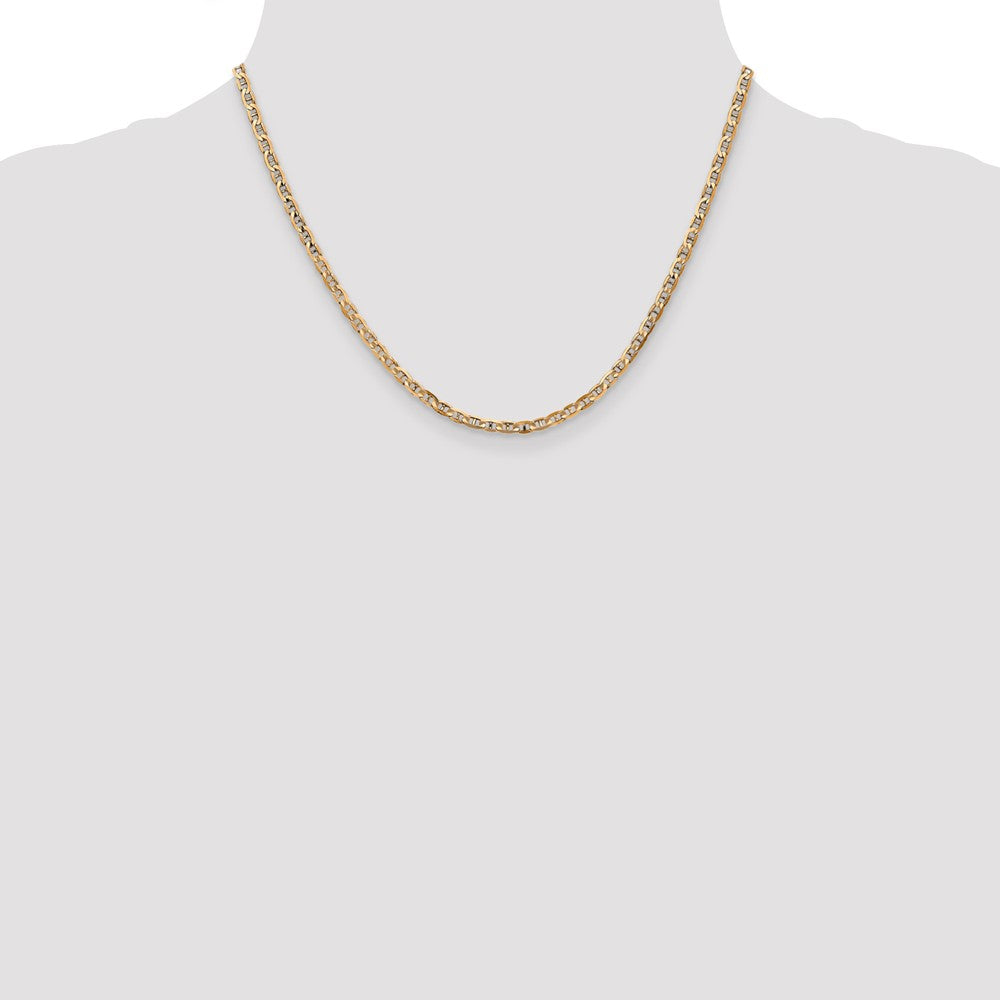 14K Yellow Gold 3mm Concave Anchor With Lobster Clasp Chain Necklace
