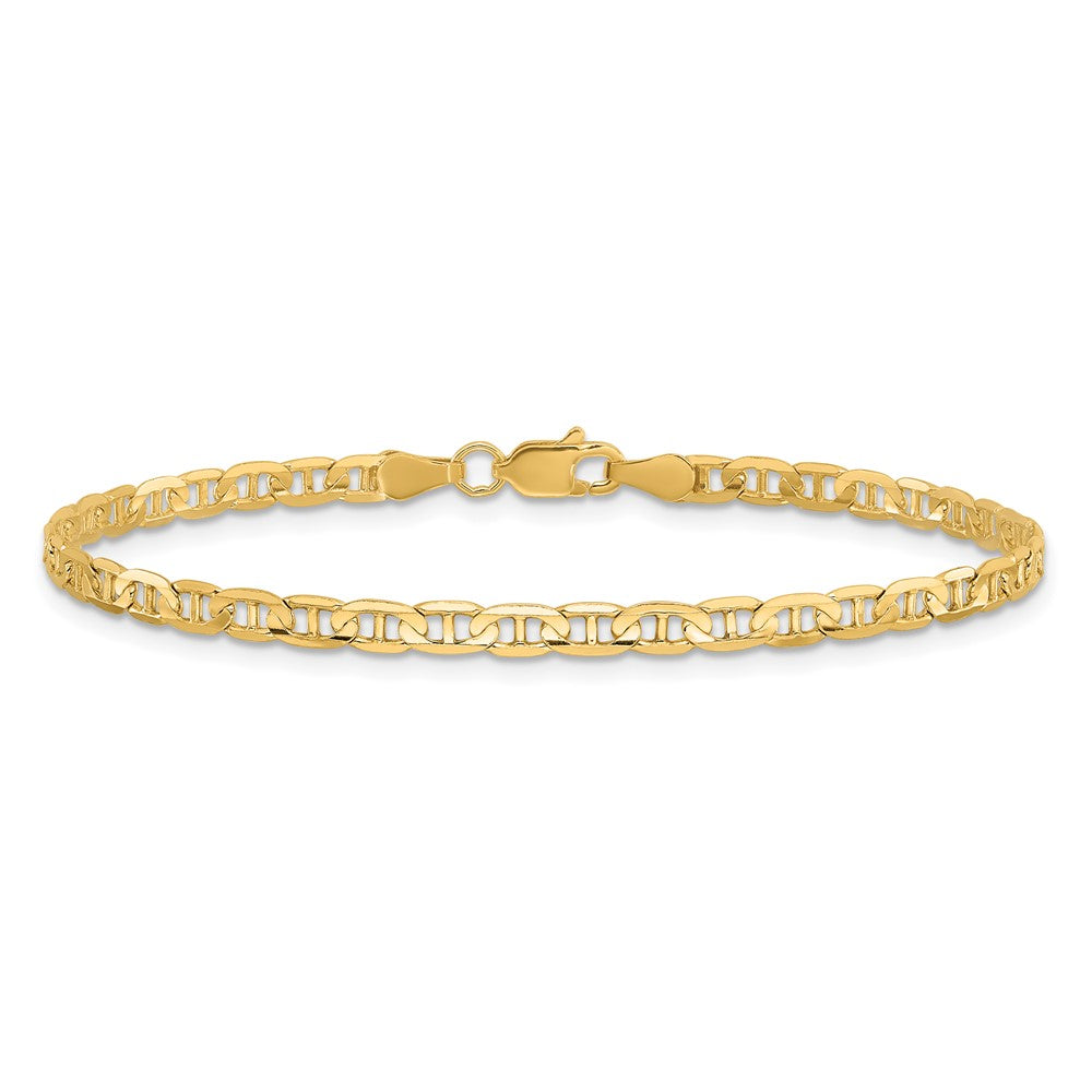 14K Yellow Gold 8 Inch 3mm Concave Anchor With Lobster Clasp Bracelet