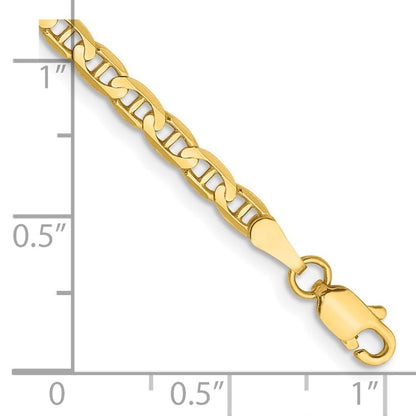14K Yellow Gold 8 Inch 3mm Concave Anchor With Lobster Clasp Bracelet