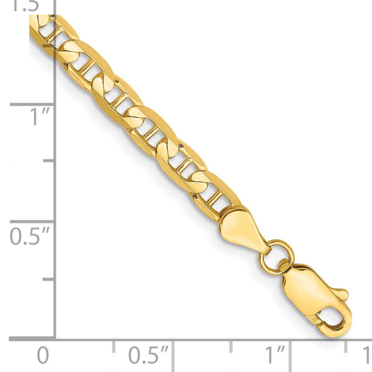 14K Yellow Gold 10 Inch 3.75mm Concave Anchor With Lobster Clasp Chain Anklet