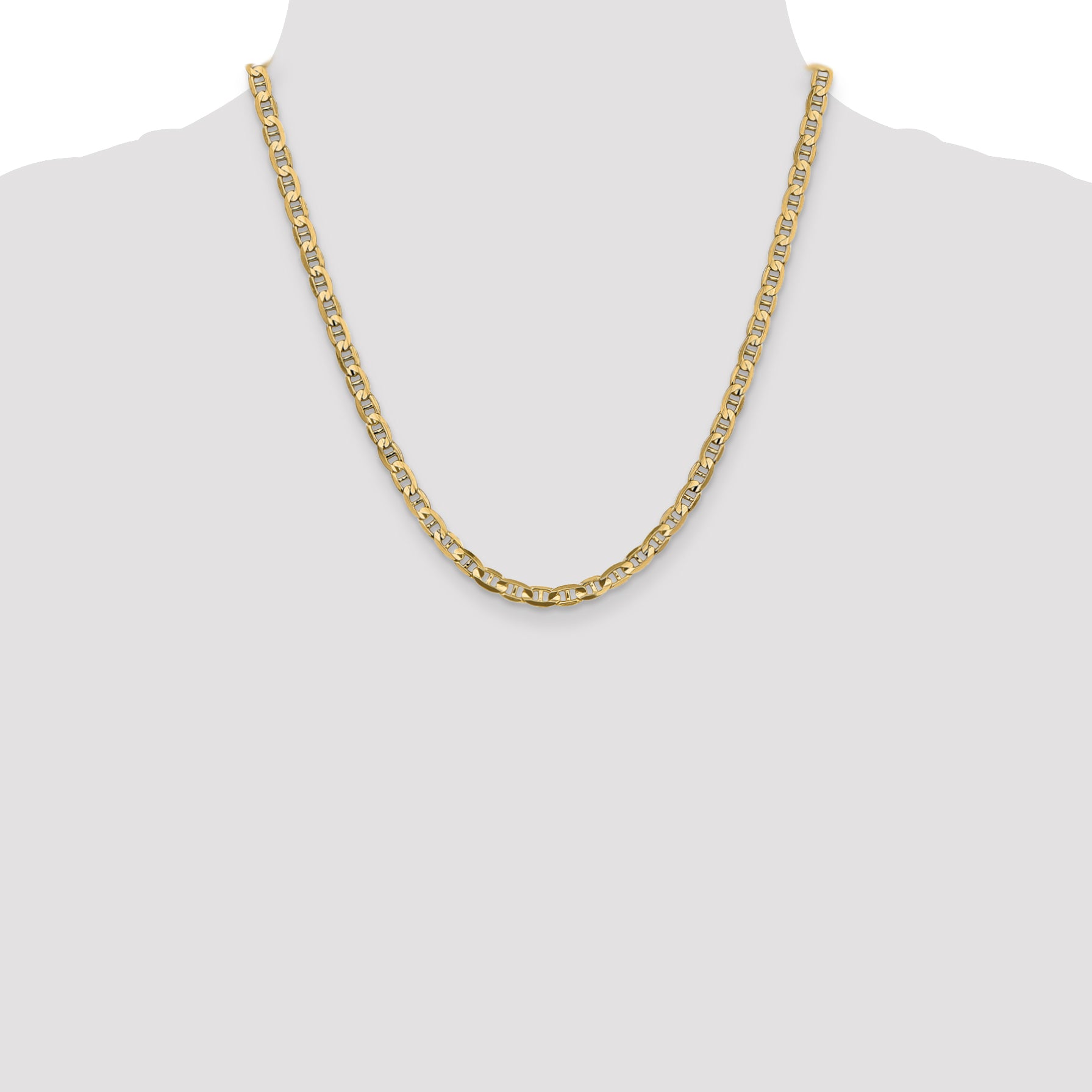Solid 14K Yellow Gold 20 inch 4.5mm Concave Anchor with Lobster Clasp Chain Necklace