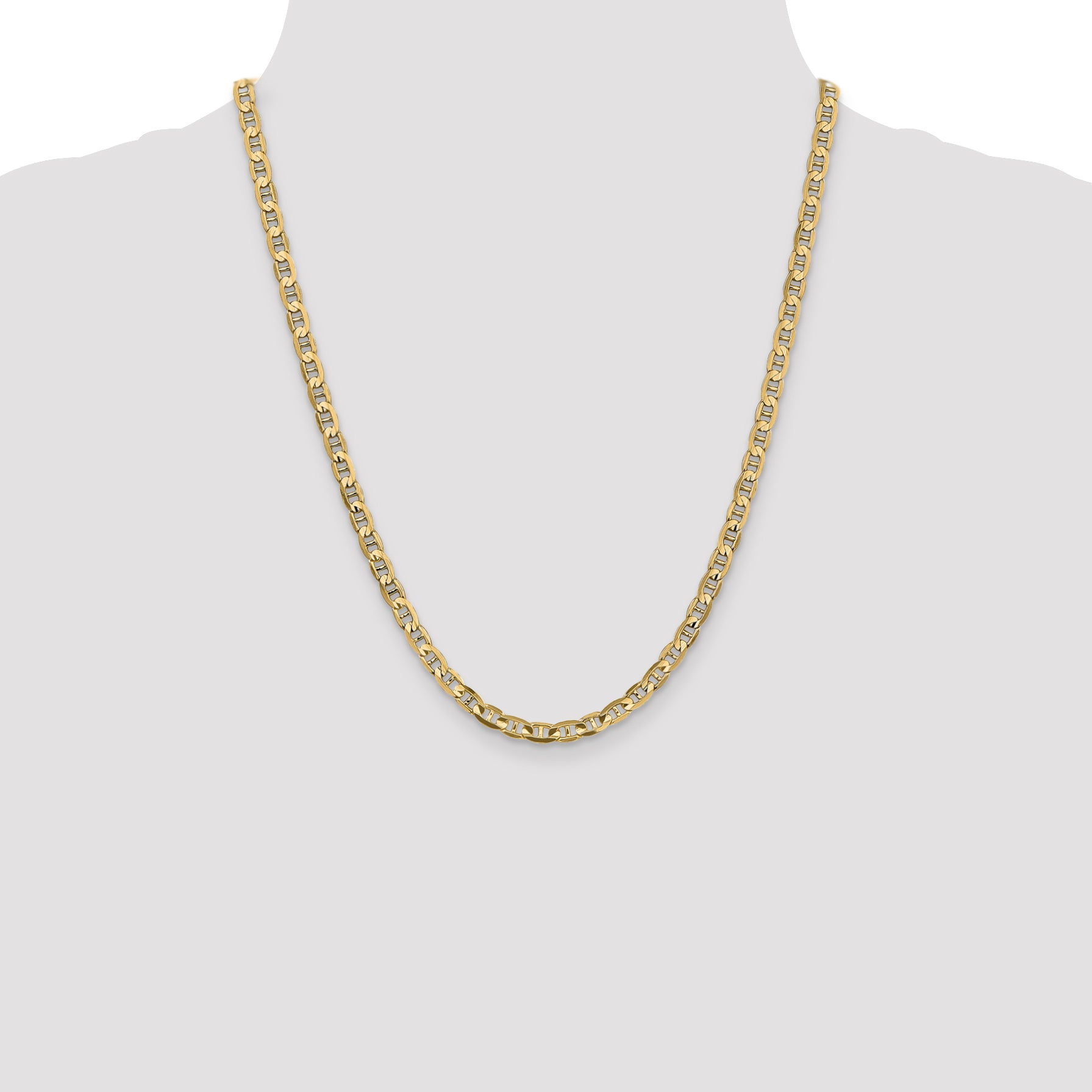 Solid 14K Yellow Gold 22 inch 4.5mm Concave Anchor with Lobster Clasp Chain Necklace