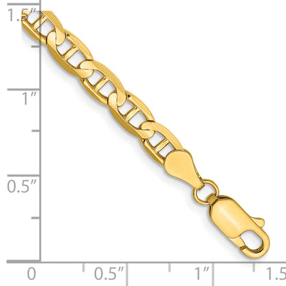 Solid 14K Yellow Gold 7 inch 4.5mm Concave Anchor with Lobster Clasp Bracelet