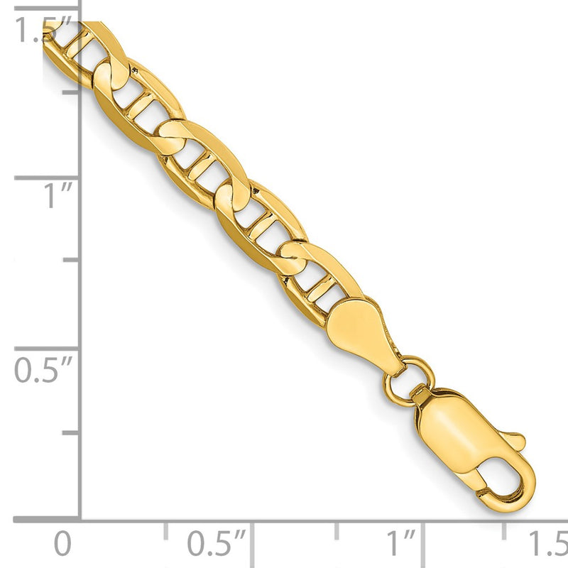 Solid 14K Yellow Gold 9 inch 4.5mm Concave Anchor with Lobster Clasp Chain Bracelet