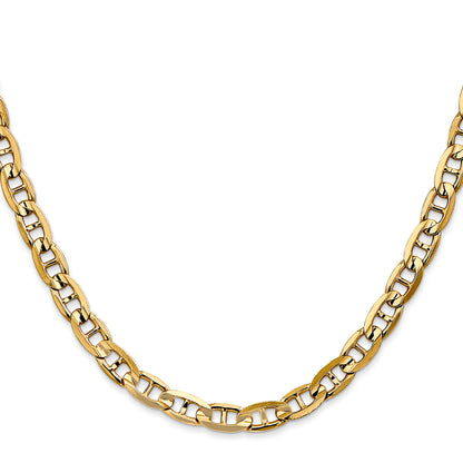 Solid 14K Yellow Gold 26 inch 5.25mm Concave Anchor with Lobster Clasp Chain Necklace
