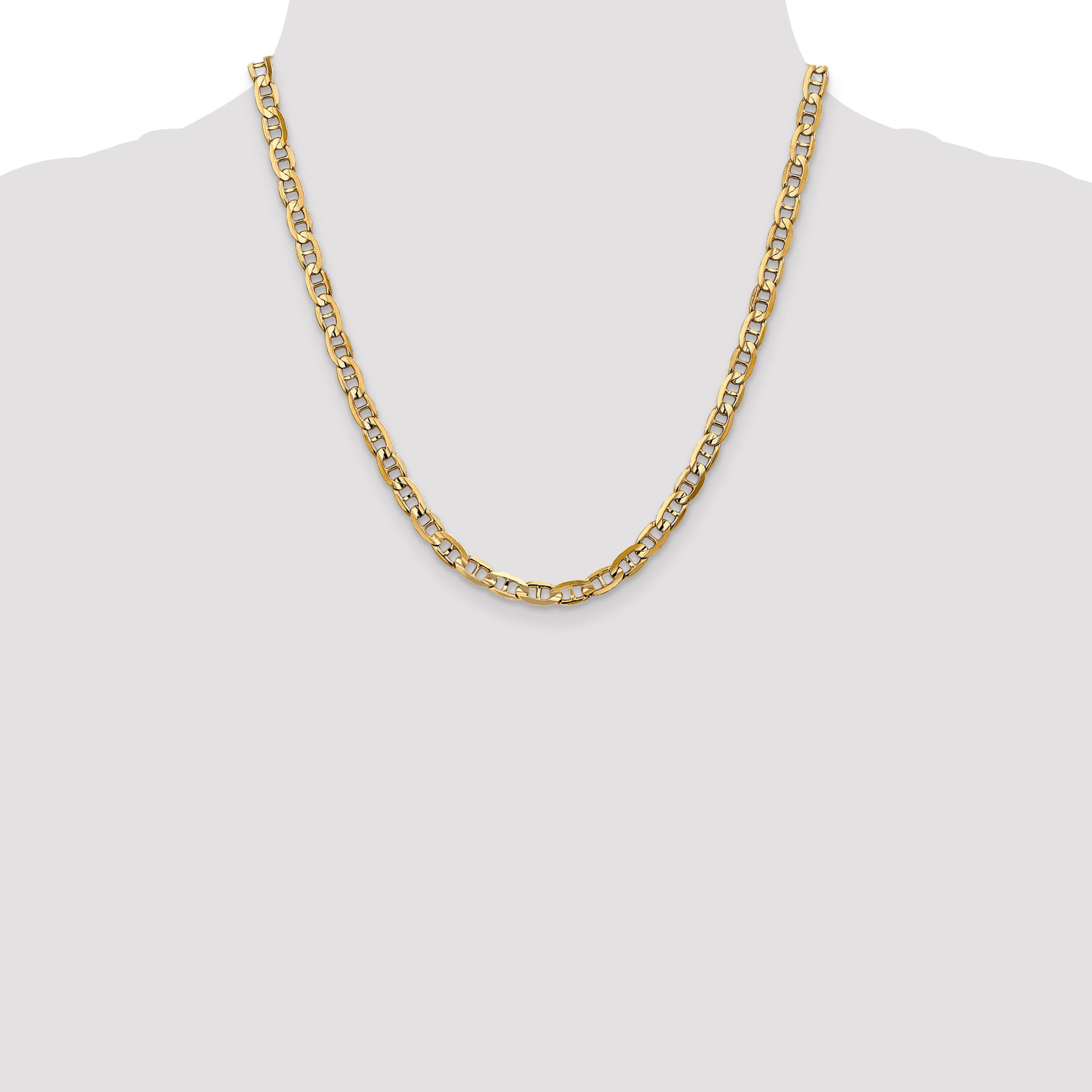 Solid 14K Yellow Gold 20 inch 5.25mm Concave Anchor with Lobster Clasp Chain Necklace