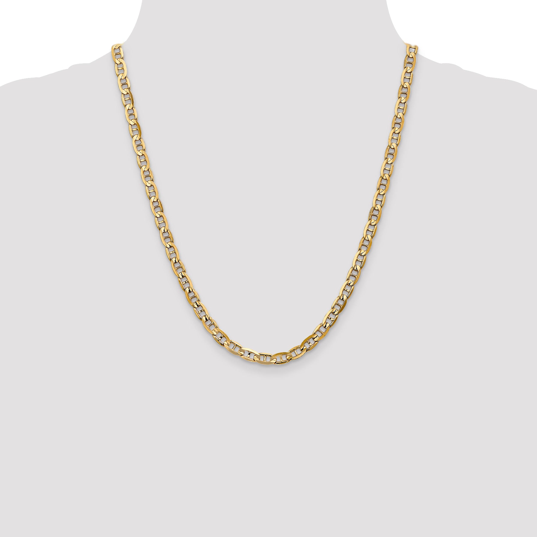Solid 14K Yellow Gold 22 inch 5.25mm Concave Anchor with Lobster Clasp Chain Necklace