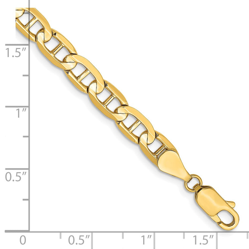 Solid 14K Yellow Gold 7 inch 5.25mm Concave Anchor with Lobster Clasp Bracelet