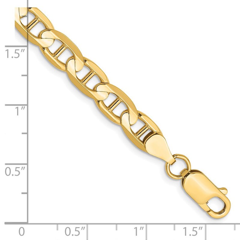 Solid 14K Yellow Gold 8 inch 6.25mm Concave Anchor with Lobster Clasp Bracelet