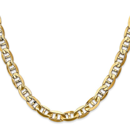 Solid 14K Yellow Gold 18 inch 7mm Concave Anchor with Lobster Clasp Chain Necklace