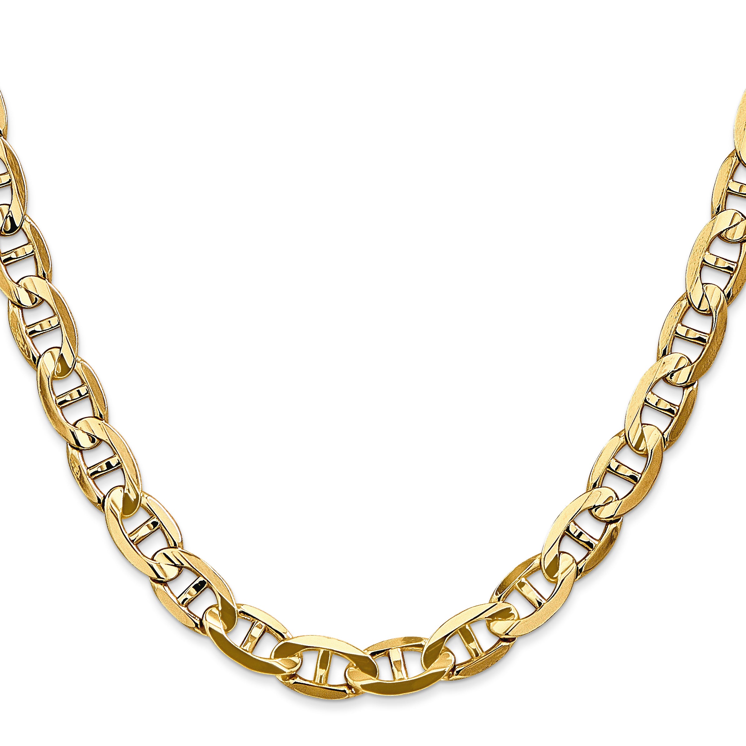 Solid 14K Yellow Gold 26 inch 7mm Concave Anchor with Lobster Clasp Chain Necklace