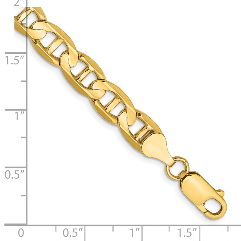 Solid 14K Yellow Gold 7 inch 7mm Concave Anchor with Lobster Clasp Bracelet