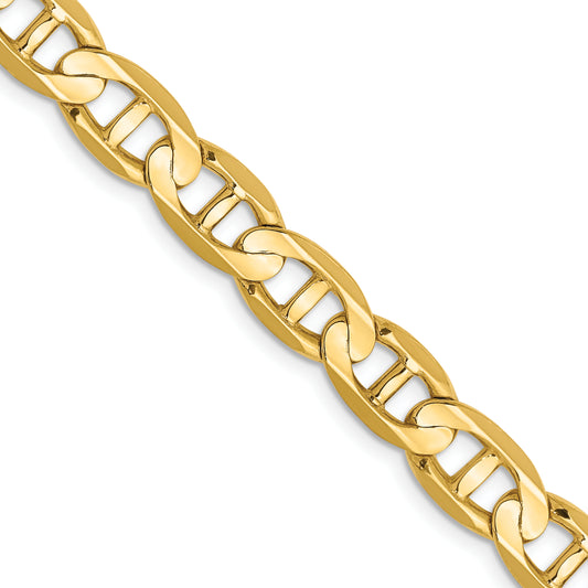 Solid 14K Yellow Gold 22 inch 7mm Concave Anchor with Lobster Clasp Chain Necklace