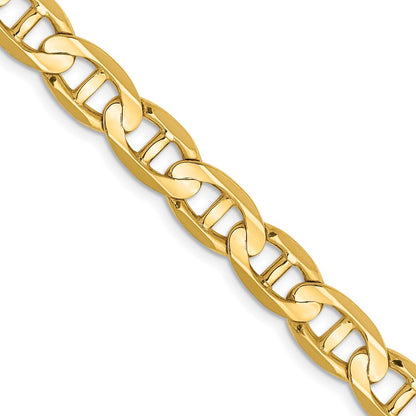 Solid 14K Yellow Gold 18 inch 7mm Concave Anchor with Lobster Clasp Chain Necklace