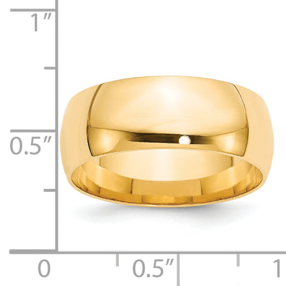 Solid 14K Yellow Gold 8mm Light Weight Comfort Fit Men's/Women's Wedding Band Ring Size 6.5