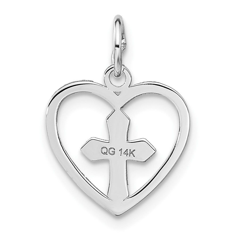 14K White Gold Cross In Heart Charm