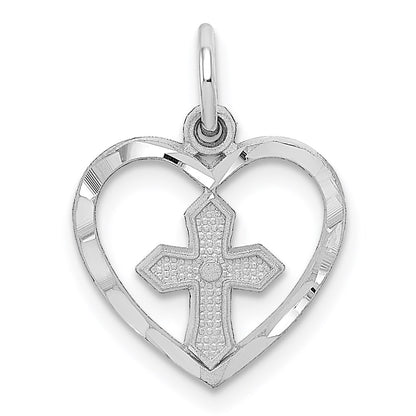 14K White Gold Cross In Heart Charm