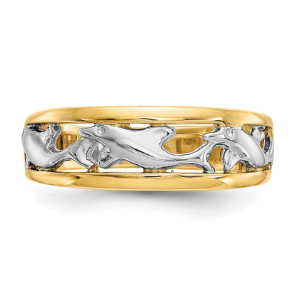 14K Yellow & Rhodium With Dolphin Ring
