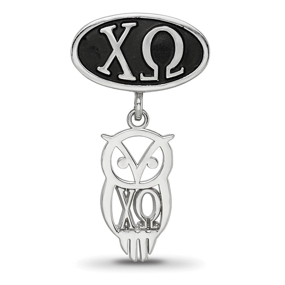 Sterling Silver Logoart Chi Omega Oval with Owl Dangle Bead