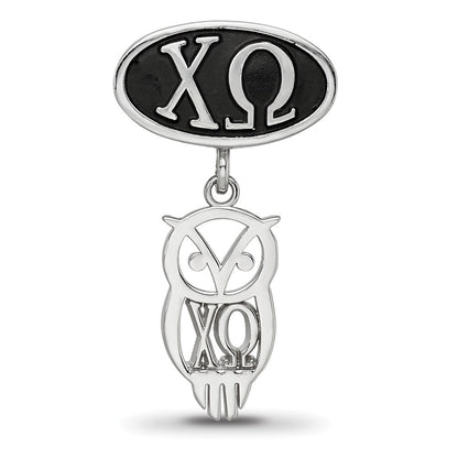 Sterling Silver Logoart Chi Omega Oval with Owl Dangle Bead