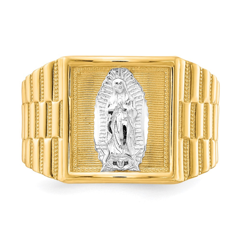 14K Yellow Gold and Rhodium Men's Our Lady of Guadalupe Ring