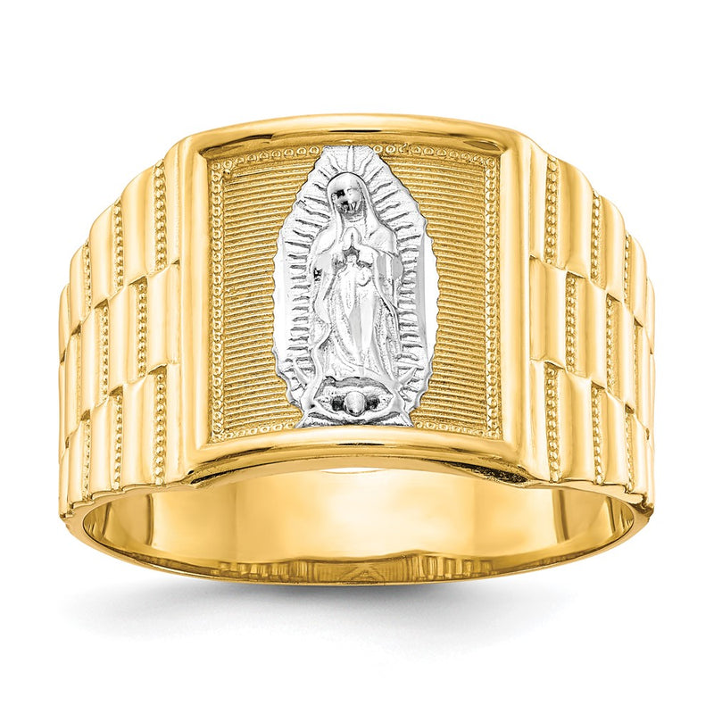14K Yellow Gold and Rhodium Men's Our Lady of Guadalupe Ring