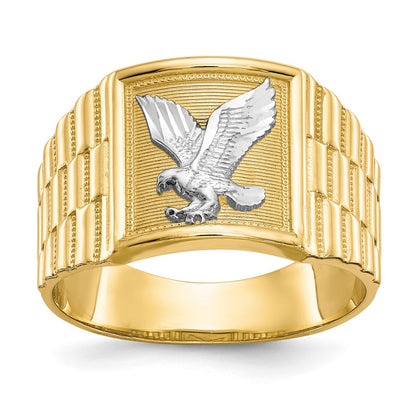 14K Yellow Gold and Rhodium Men's Eagle Ring