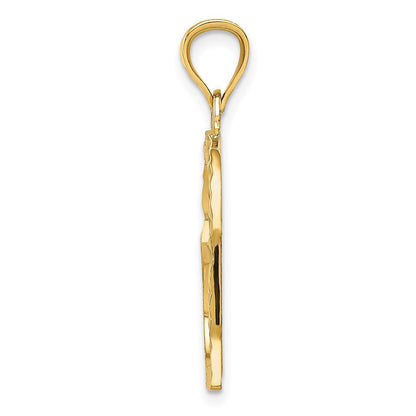 14K Yellow Gold Satin Diamond-Cut Crooked Heart Pendant