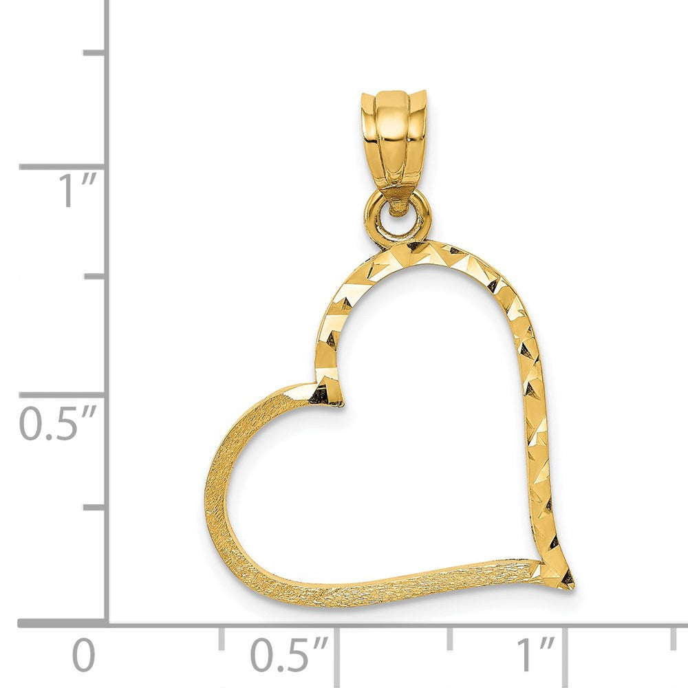 14K Yellow Gold Satin Diamond-Cut Crooked Heart Pendant