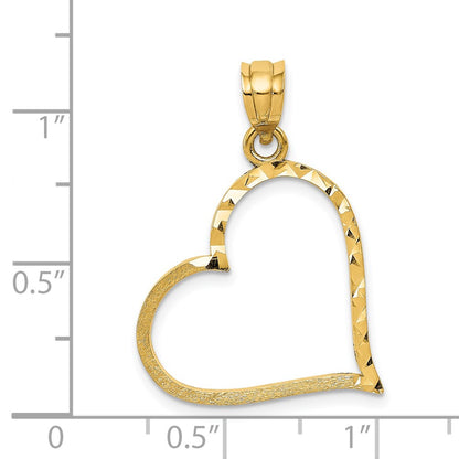 14K Yellow Gold Satin Diamond-Cut Crooked Heart Pendant
