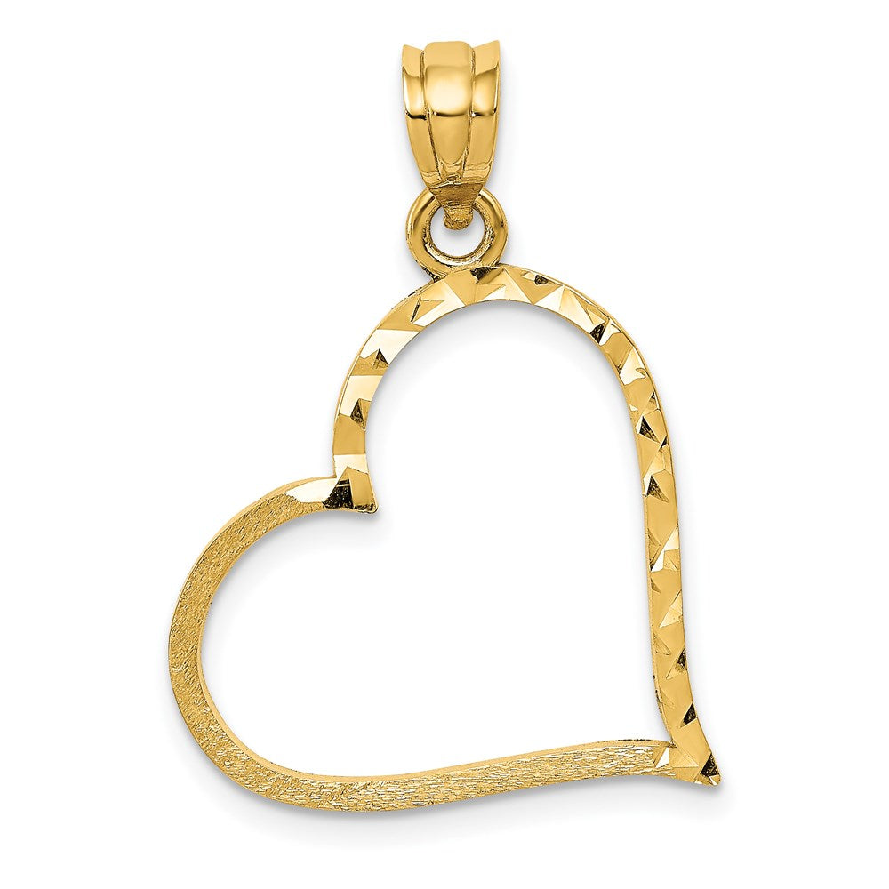 14K Yellow Gold Satin Diamond-Cut Crooked Heart Pendant